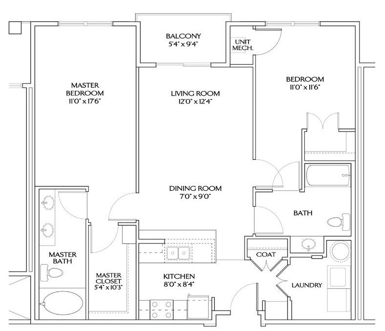 The Lynnhaven TWO BEDROOM DOUBLE MASTER (1119 sqft)